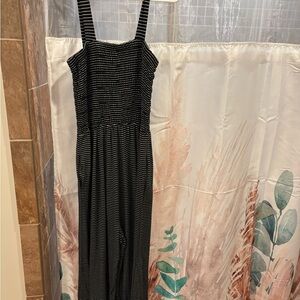 Zenana Outfitters Black and White Striped Jumpsuit